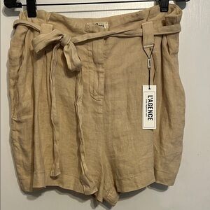 L'AGENCE Women's High Waist Linen Tan Shorts NEW!